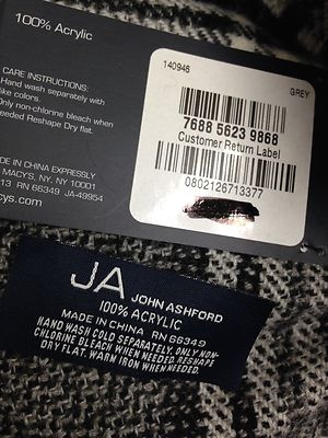 B  $65 John Ashford Unisex Men'S Gray Black Plaid Warm Winter Acrylic