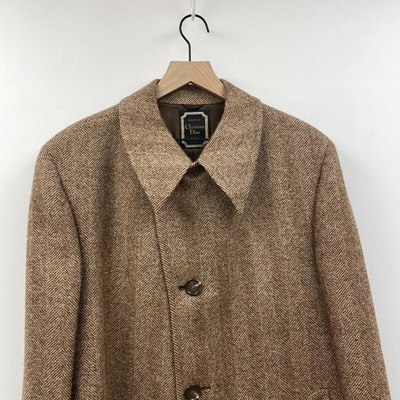 Chaquetón vintage Christian Dior años 70 espiga a cuadros tweed palangre tostado Foto 2 de 4