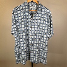Tommy Bahama 100 Silk Button Down Shirt All Over Design Short Sleeve XL