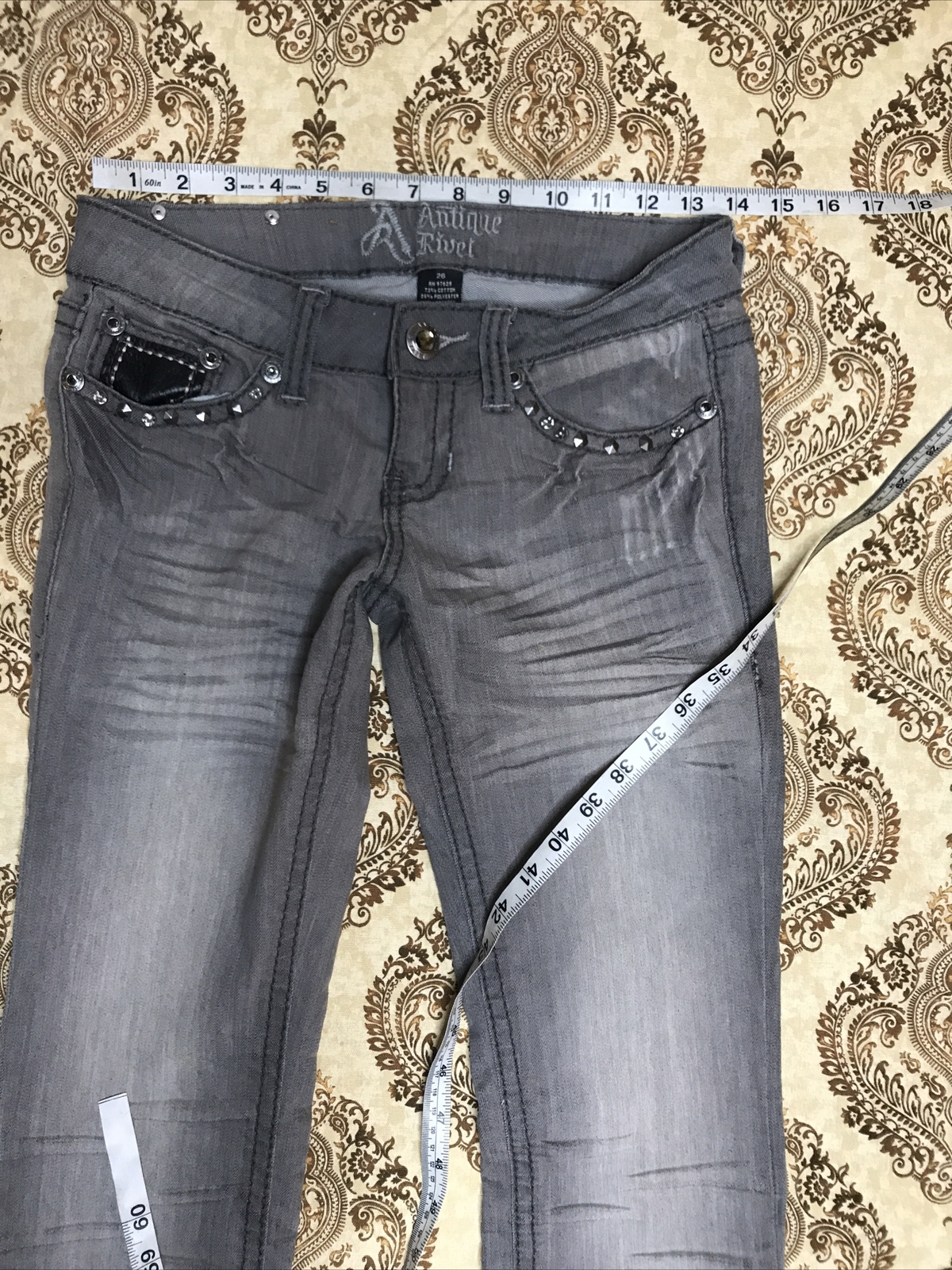 Antique Rivet Jeans Straight Leg Low Rise Women's Des… Gem