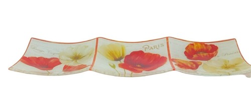 Prima Glass Serving Dish Red Orange Yellow Poppy’s Flower Paris 18 1/2" Long - Picture 2 of 12
