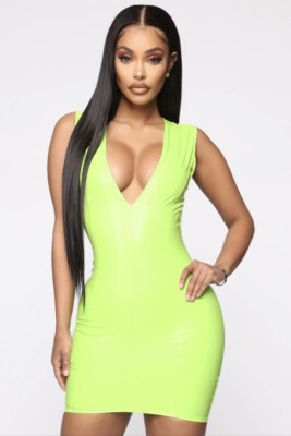 Fashion Nova Neon Green Leather Dress Size UK6/8 | eBay