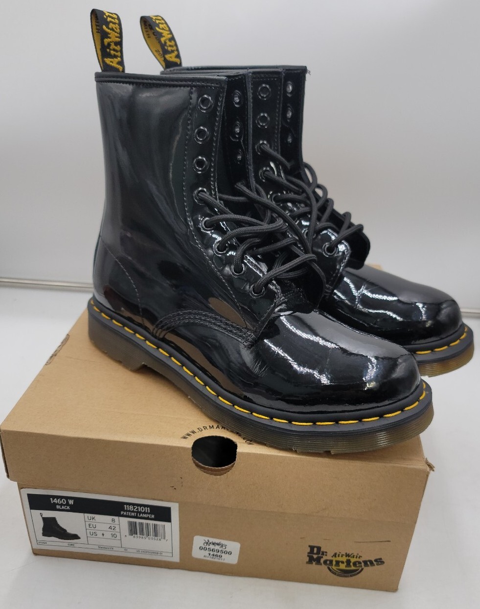 Dr. Martens 1460 W Women\u0026#039;s Size 10 Black Leather Boots Patent Lamper  (11821011) | eBay