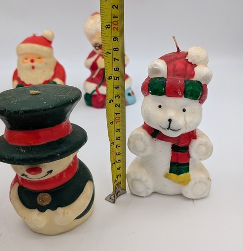 Vintage Christmas Wax Candles Santa Mrs Claus Snowman Bear Figurine Lot of 6 - Picture 5 of 8