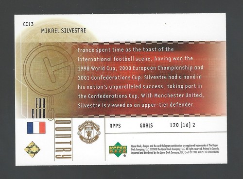 UPPER DECK 2003- MAN UTD- SILVESTRE - CLUB & COUNTRY GOLD FOIL PARALLEL L/E - Picture 2 of 2