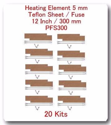 20 Heating Elements 5 mm +20 PTFI Sheets For Impulse Sealer 12'' / 300mm PFS300