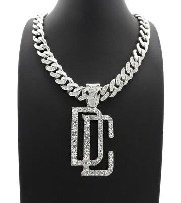 DREAM CHASERS DC Pendant & 18'' Partial Iced Cuban Choker Chain Hip Hop Necklace
