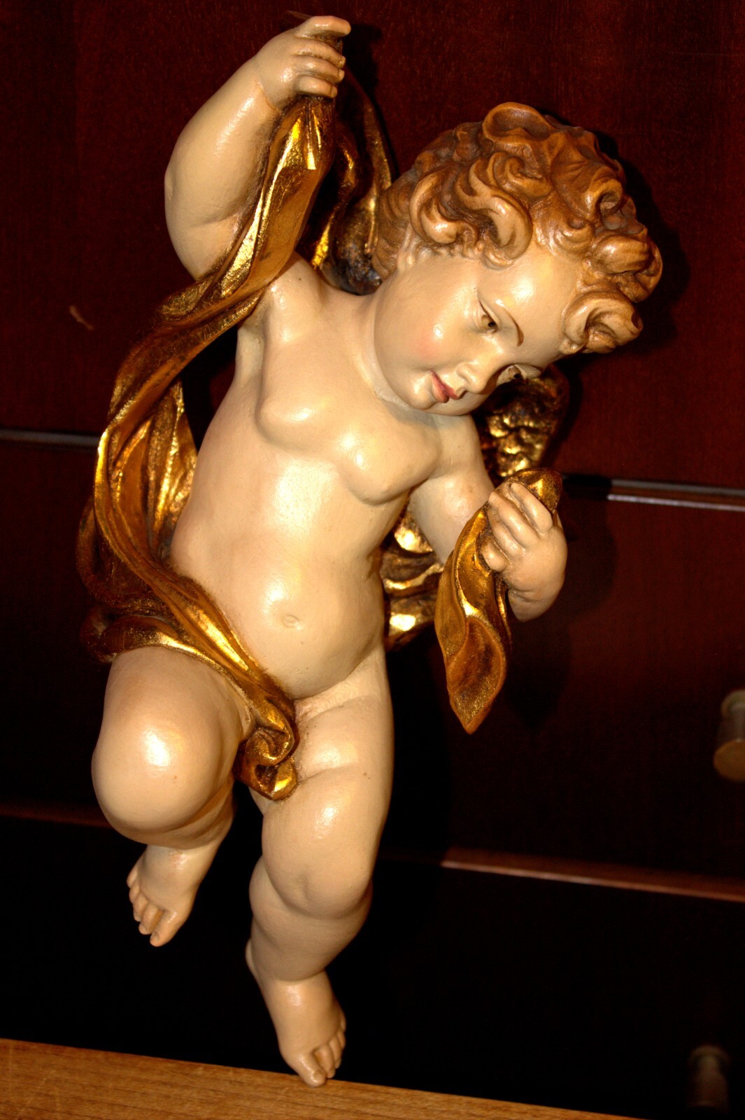 11" ANRI WOOD HAND CARVED CARVING ANGEL PUTTO CHERUB ITALY STATUE WALL FIGURE