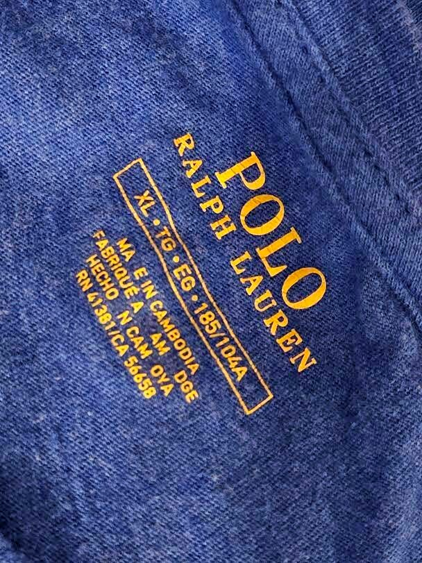 PONY POLO Ralph Lauren t shirt blu brillante con frangia arancione manica corta uomo XL