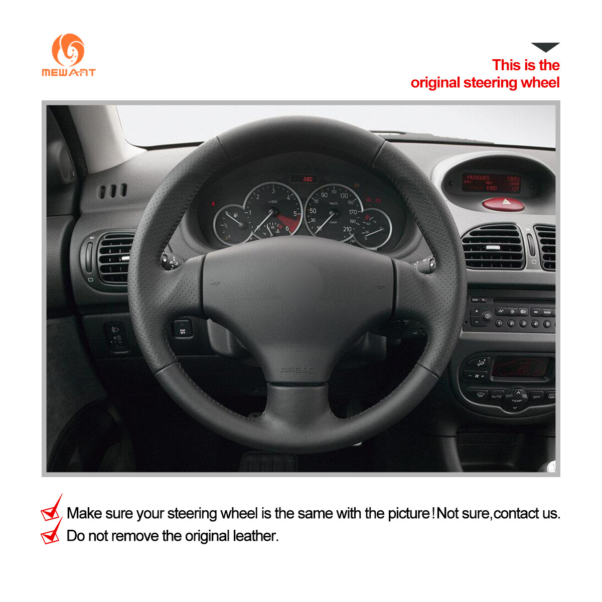 Loncky Auto Custom Fit OEM Black Genuine Leather Black Suede Steering Wheel Cover For Peugeot 206 1998 2005 206 800x800