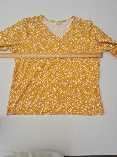 Ladies Top Damart Size 22 V Neck Long Sleeve Yellow Mix 29629 - Picture 9 of 13