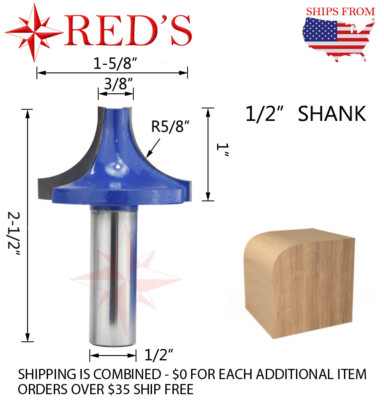 Tideway Carbide PRO WL1053 5/8'' R Round Over NO bearing 1/2'' shank router bit