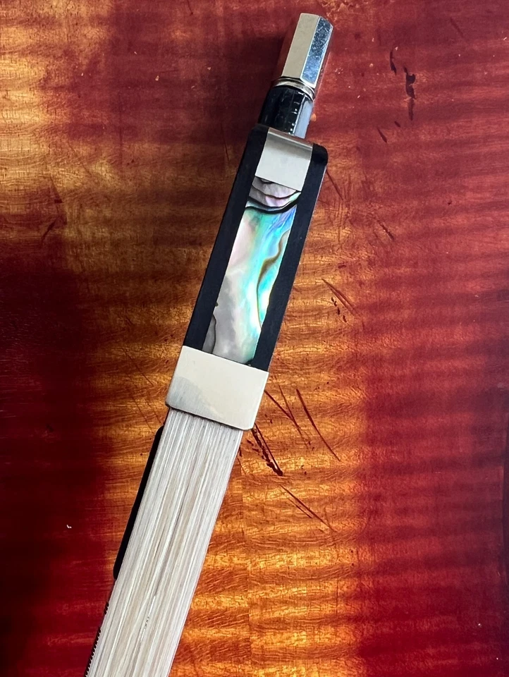 4/4 Carbon Fiber FINE Viola Bow Blue Silver Silk Braided Stick Ebony Frog Bow - Image 2 of 4