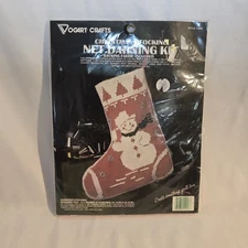 Vtg Vogart Crafts Christmas Stocking Net Darning Kit Snowman + Needles
