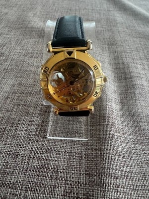 Vintage Skeleton Handaufzug Herrenuhr Gold Skelettuhr Mechanisch Lederband Top