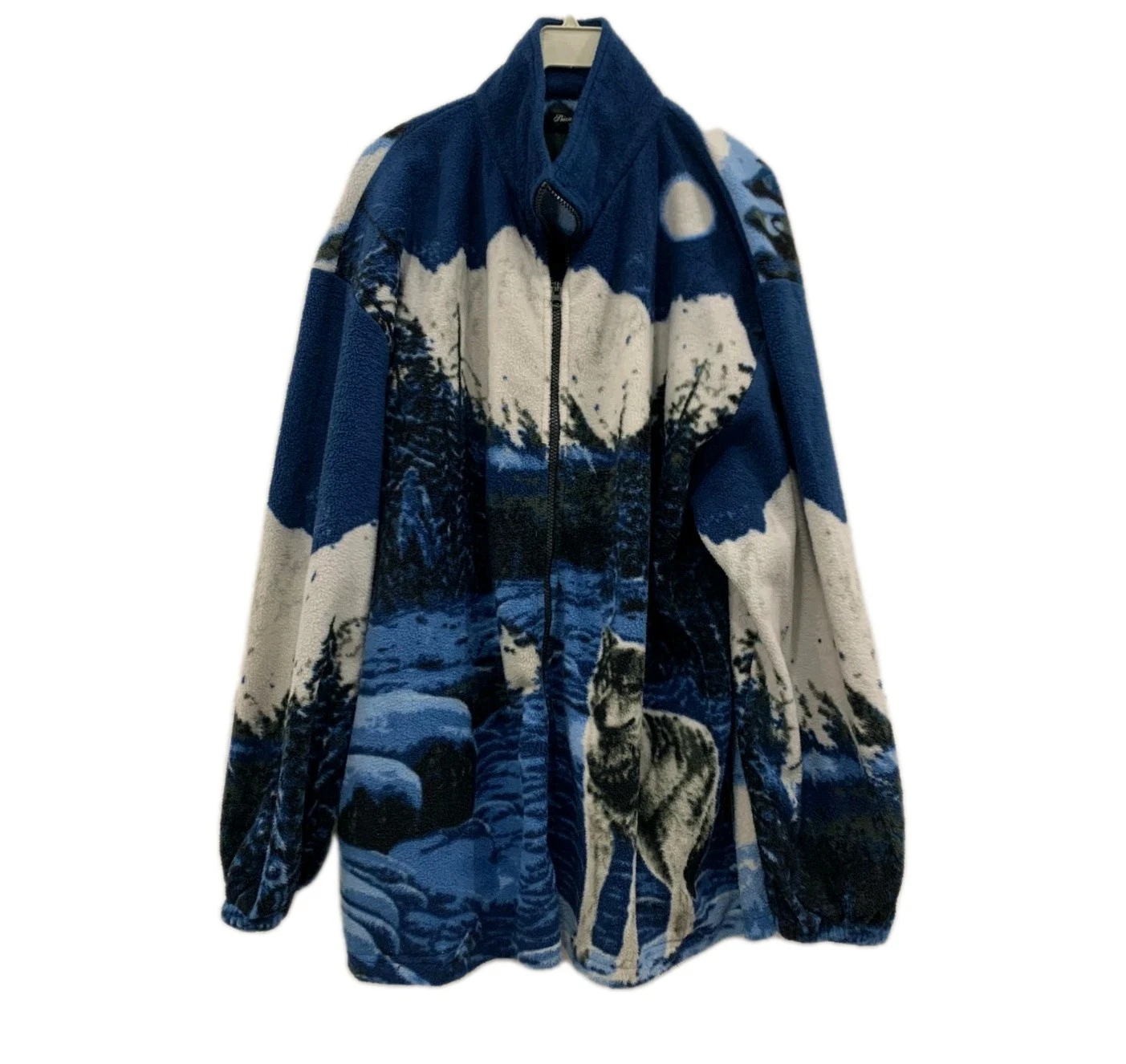Shiva Fashion Wolf Print Fleece Jacket XL Blue Full Zip Outdoor Graphic #103
