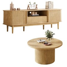 Living Room Table Sets of 2, Fluted Coffee Table  Dresser TV Stand