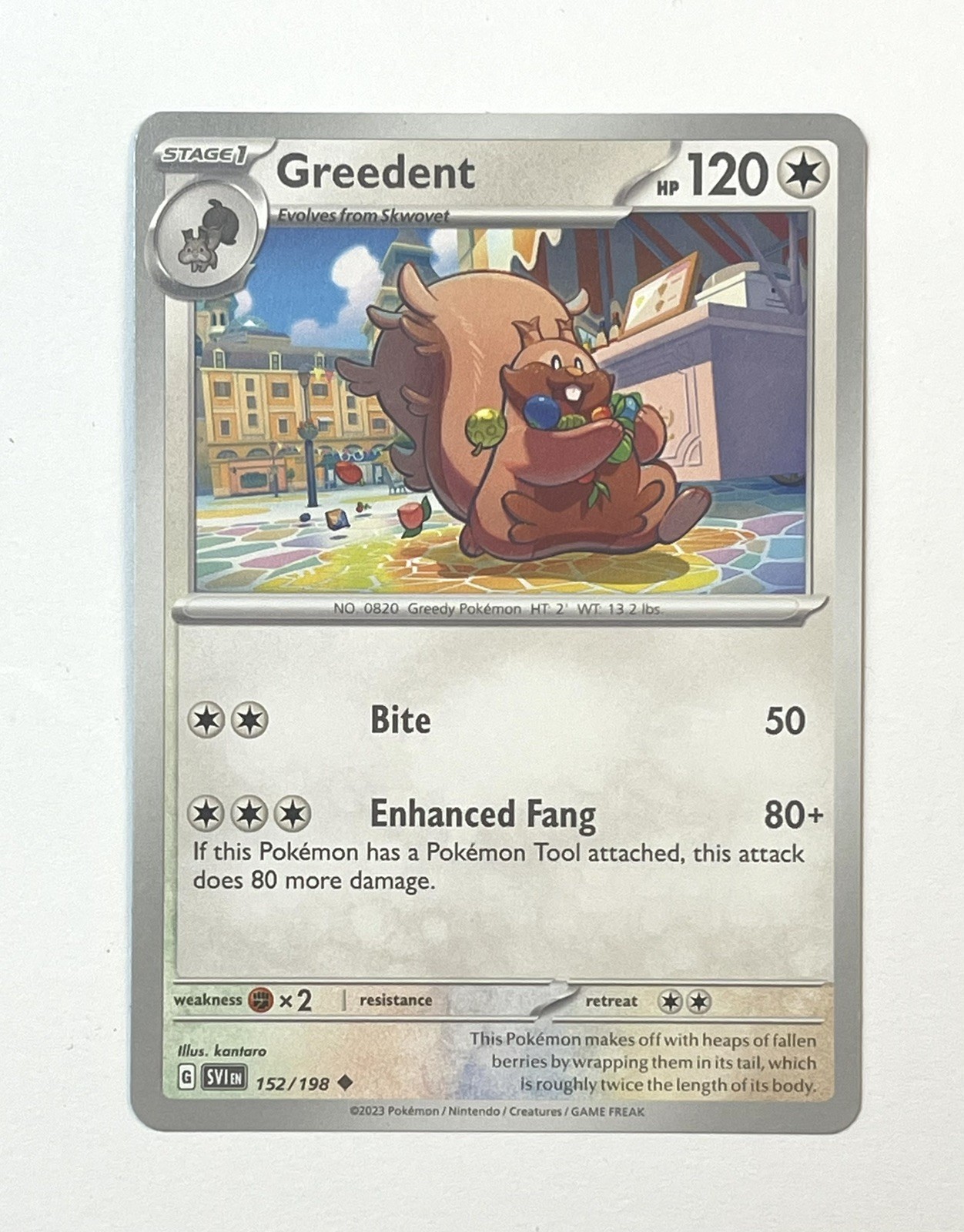 Greedent 152/198 Pokémon Base Violeta Escarlata Error Insuficiente Capa de Tinta Negra