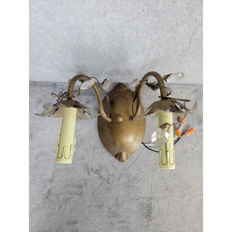 Juego de 2 apliques de latón vintage con detalles de cristal diseño floral luces de montaje en pared Foto 3 de 4