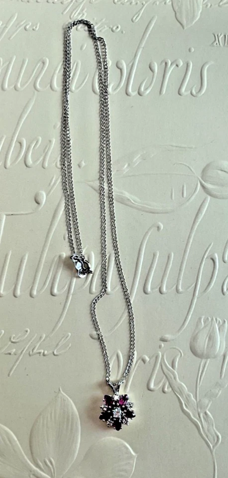 14K White Gold Ruby Diamond Cluster Pendant Necklace - Image 3 of 4