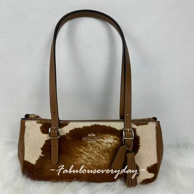 Coach Asher Shoulder Bag In Haircalf With Cow Print CDW46 Gold/Cow Multi NWT