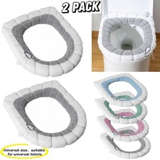 2x Bathroom Soft Thicker Warmer Stretchable Washable Cloth Toilet Seat Cover Pad