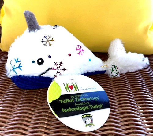 HuggleHounds Plush Nellie Narwhal Knottie Puppy Dog Plush Squeaker Toy 8" New