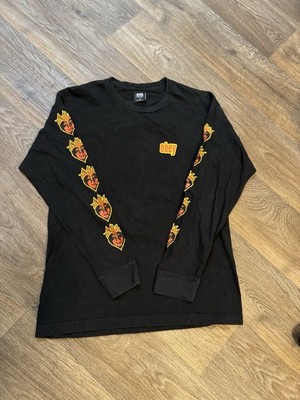 Obey Flame Heart Black Long Sleeve T-Shirt size medium 18x26