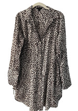 J.CREW Women's Large Animal Print Long Sleeve Button-Front Shirt Dress 44"x36.5"