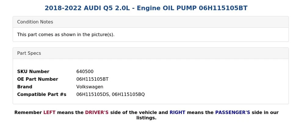 2018-2022 AUDI Q5 2.0L - Engine OIL PUMP 06H115105BT - Image 4 of 4