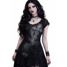 90s Y2K Medium M Top Black Mesh Lace Cross Glitter Fairy Coquette Whimsigoth