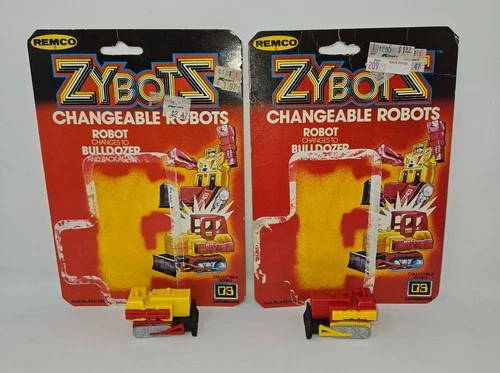 Remco Zybots Bulldozer Yellow/Red and Red/Yellow Cardbacks Missing Tops