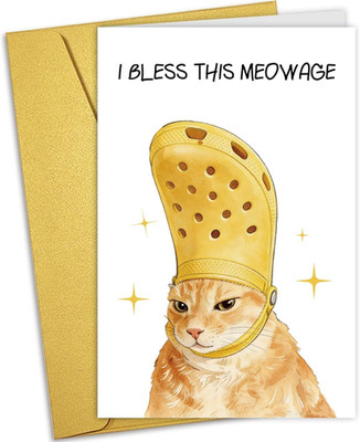 Funny Pope Cat Meme Wedding Cards, Humorous Pun Meow Engagement Card for Friend