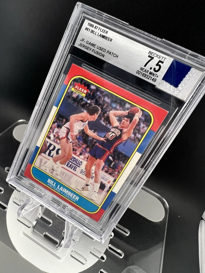 2024 Jersey Fusion 1986-87 Fleer Bill Laimbeer BGS 7.5 Detroit Game Used Patch - Image 3 of 4