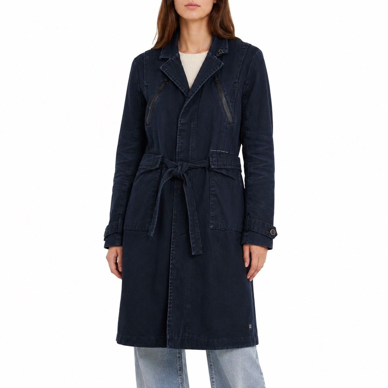 G-STAR AVENGER DENIM TRECH Women's Coat Jacket Size M Blue Full Zip Denim