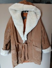 Y2K Brown Suede Leather Faux Fur Afghan Penny Lane Coat Boho Western Medium Hood