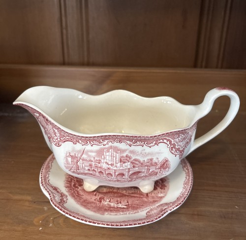Johnson Brothers Old Britain Castles Pink - Gravy Boat and saucer - Crown Stamp