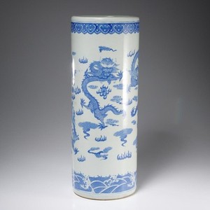 Chinese Ceramic Blue White Dragon Indoor Outdoor Umbrella Stand 22.5"h