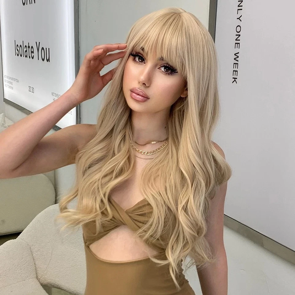 Long Wavy Mixed blonde Heat Resistant Synthetic Hair Cosplay Wig With Bangs - Image 4 of 4