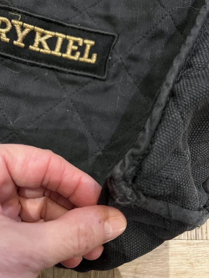 Bolso de Mano Sonia Rykiel Vintage Negro Acolchado Lona Algodón Oro Brillo Letras Foto 4 de 4