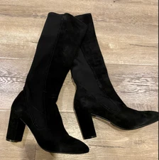 Stuart Weitzman | Livia Block Heel Tall Boots | Black Suede Size 12 NEW WITH BOX