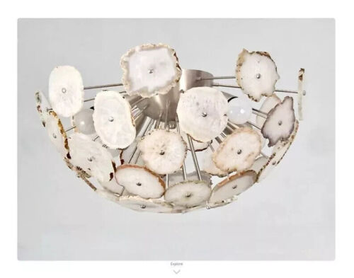 Flush Mount Sputnik White Agate Ceiling Lamp STELLAR 2 Low Raw Brass 5 Arm Light