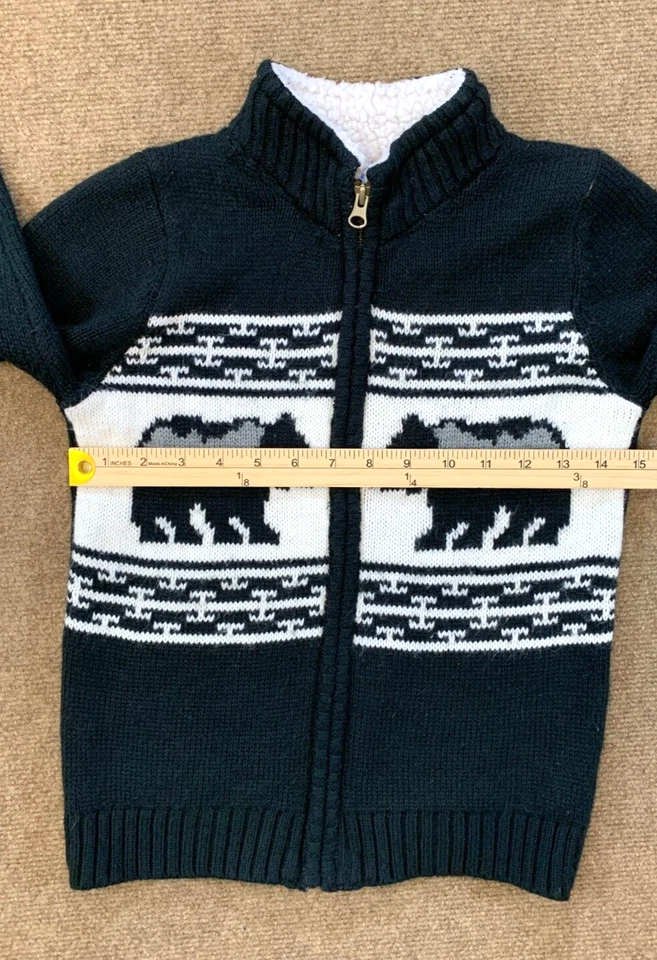 Carters Sweater Boys 6 Nordic Wool Blend Sherpa Lined Cardigan Long Sleeve Zip - Image 4 of 4