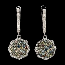 925 Sterling Silver Earrings Round Sapphire White Topaz Gemstone Jewelry