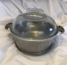 Vintage Guardian Service Ware 8” Cast Aluminum Round Casserole Set Glass Lid  
