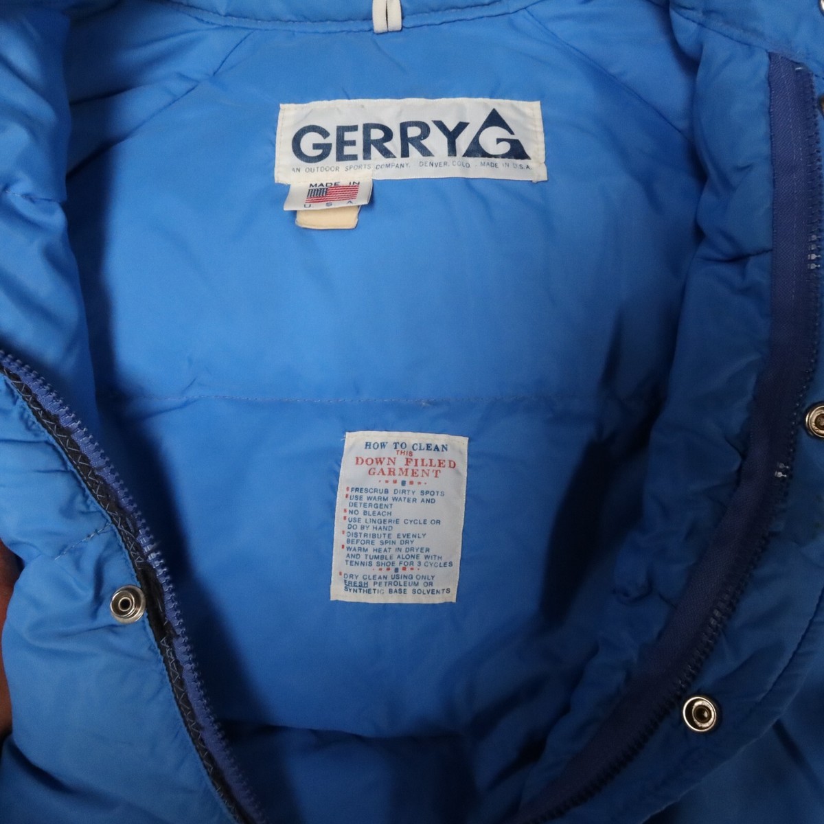 Vintage 90s Gerry Quilted Puffer Down Jacket Size L Blue Made in 