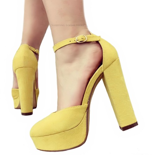SCARPE DONNA Decollete Scamosciate Cinturino Tacco alto 12 Plateau Sandali C92 - Foto 3 di 7