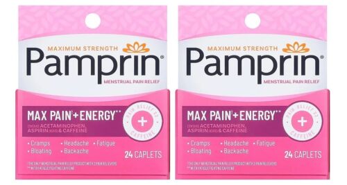 2 Pack Pamprin Menstrual Pain Relief Caplets Maximum Strength 24 Count 08/2025+