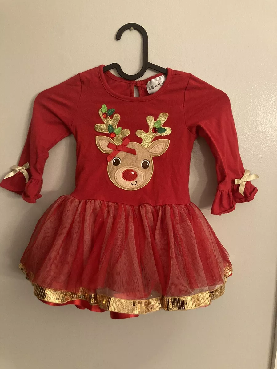 Rare Editions Girls Christmas Dress size 2T Reindeer Rudolph