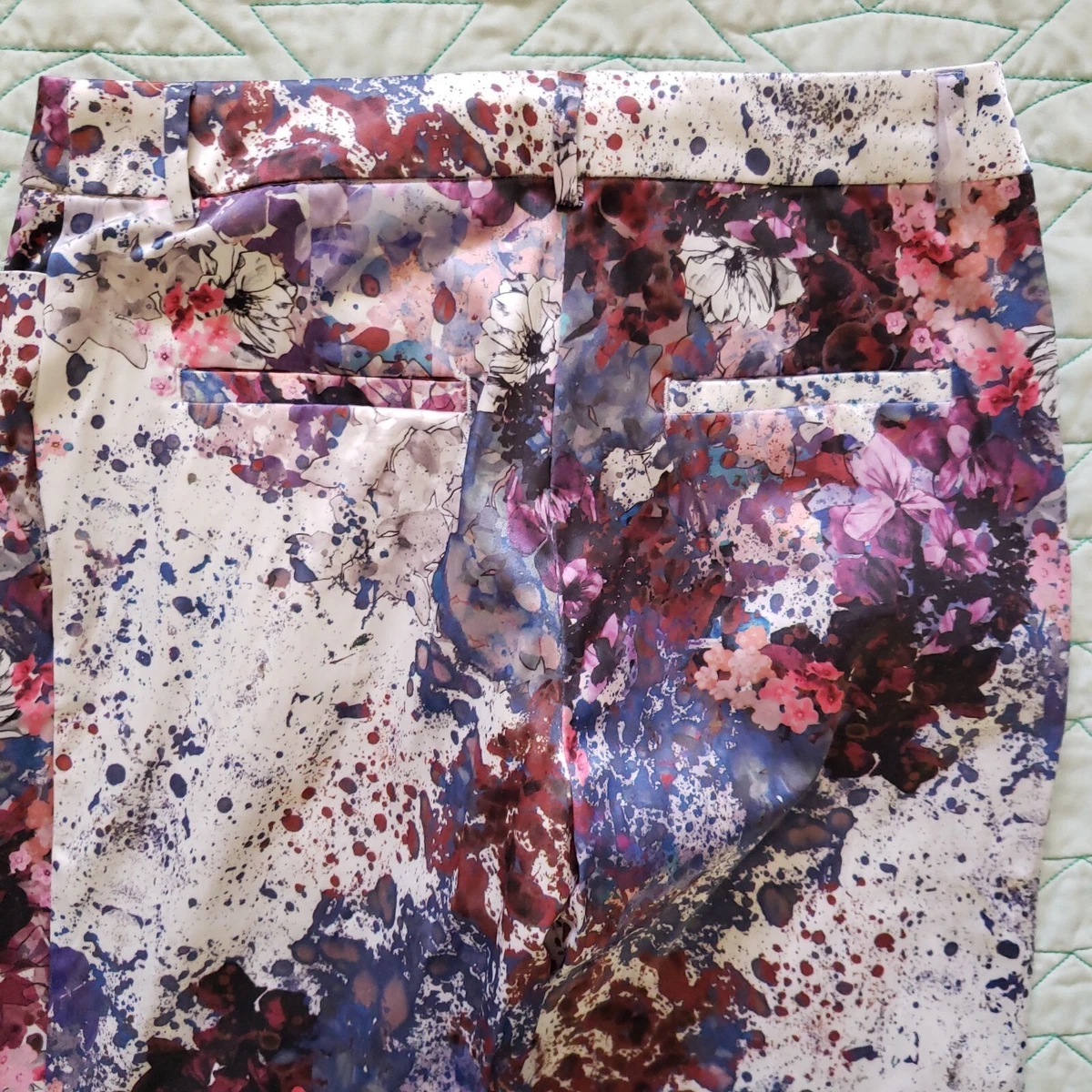 H&M Lana Del Rey Multicolor Satén Floral Estampado Salpicaduras Pantalones Mujer 4